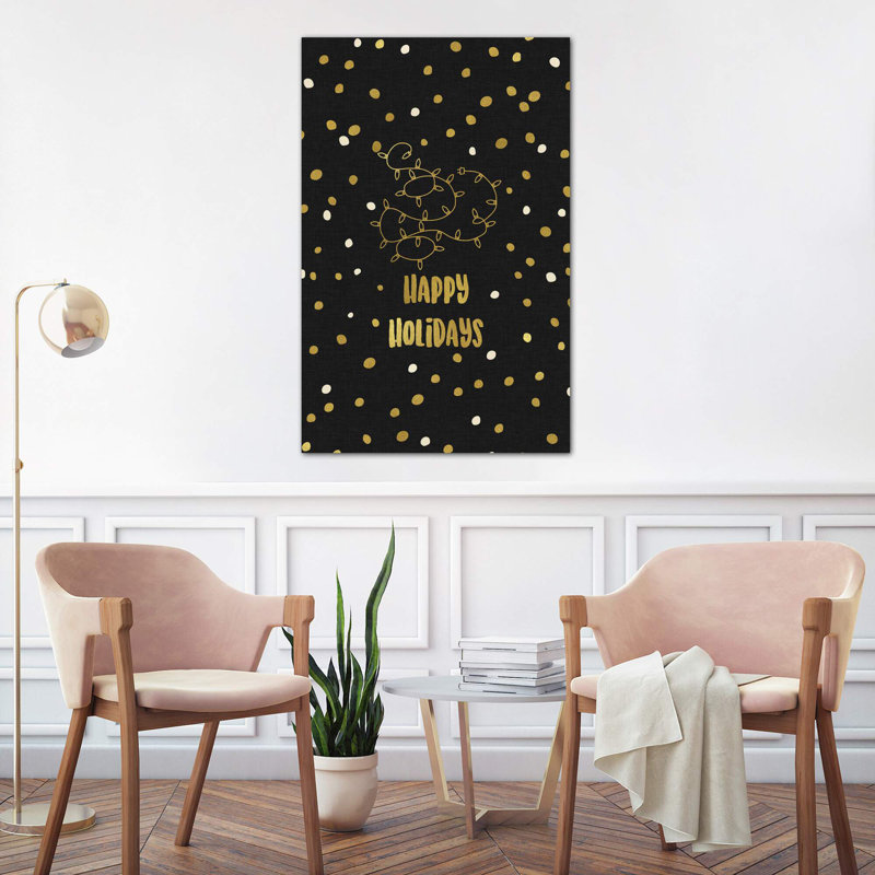 Happy Holidays Gold - Wrapped Canvas Print, 101.6 cm H x 66.04 cm W x 1.91 cm D