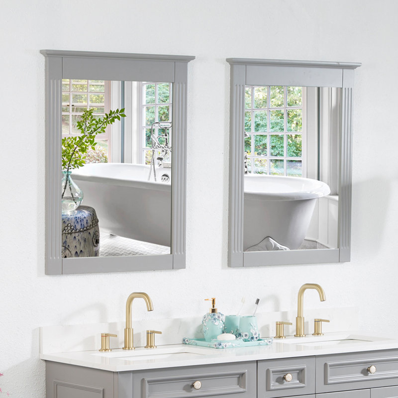 Miroir mural en bois massif H 33 po x l 26 po, Gris titane
