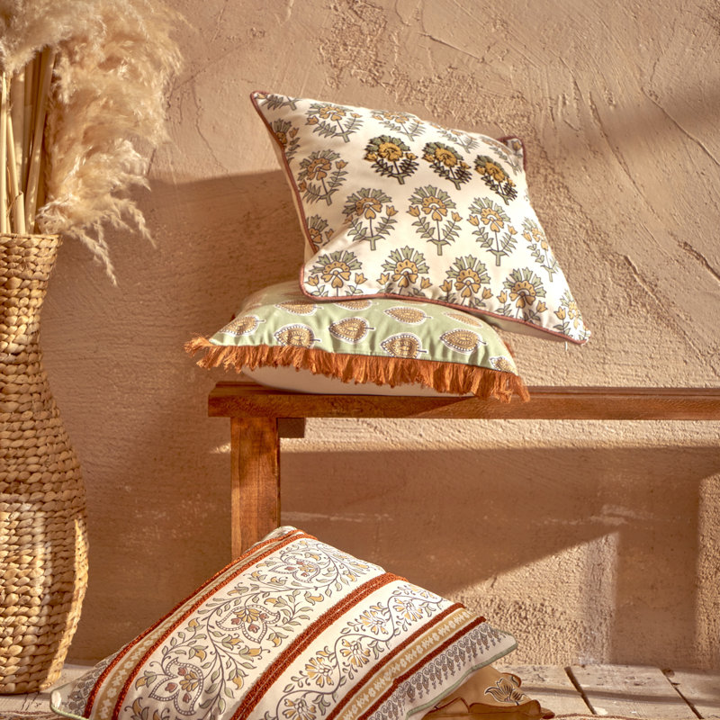 Housse de coussin Indian, Floral multicolore, Coton