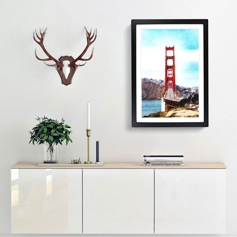 Golden Gate Bridge - Picture Frame Painting Print, 33cm H x 24cm W x 2cm D, Black Framed