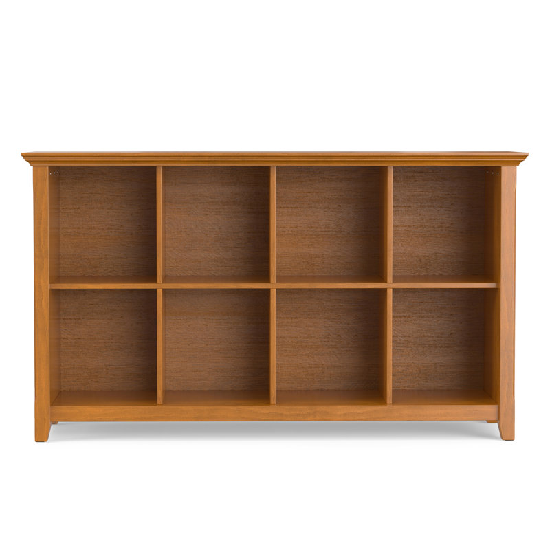 Acadian 57"W Solid Wood Storage Console Table, (8 Shelves) 33" H x 57" W x 16" D, Light Golden Brown