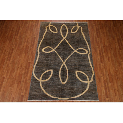 Tapis gris abstrait en laine noué à la main 5 pi 11 po x 9 pi 2 po Dellas