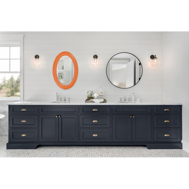 Busey Ribbed Oval Framed Accent Mirror, Glossy Orange