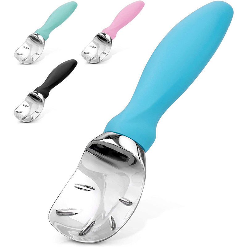 Zulay Kitchen Ice Cream Scooper Stainless Steel Soft Easy Handle and Built-in Lid Opener, Blue
