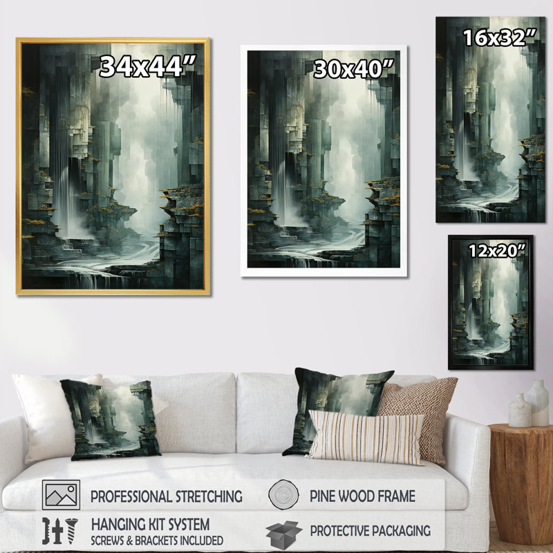 «Waterfall Cliff Adventure I», reproduction sur toile, Cadre naturel flottant, H 32 po x l 24 po x P 1 po
