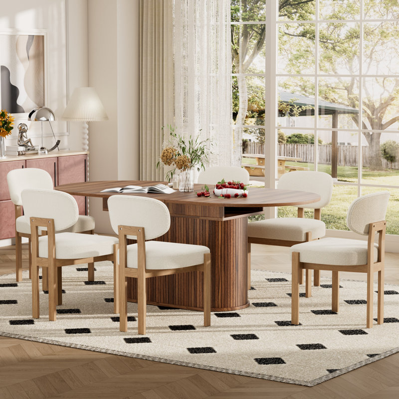 Ensemble de table de salle à manger moderne extensible en MDF de 55,11 po à 70,86 po pour 4 à 6 personnes avec chaises rembourrées en chenille, ensemble de mobilier de cuisine et de salle à manger extensible peu encombrant, ensemble de table de salle à manger confortable et élégant
