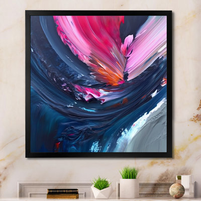 Dennice, art texturé abstrait bleu et rose