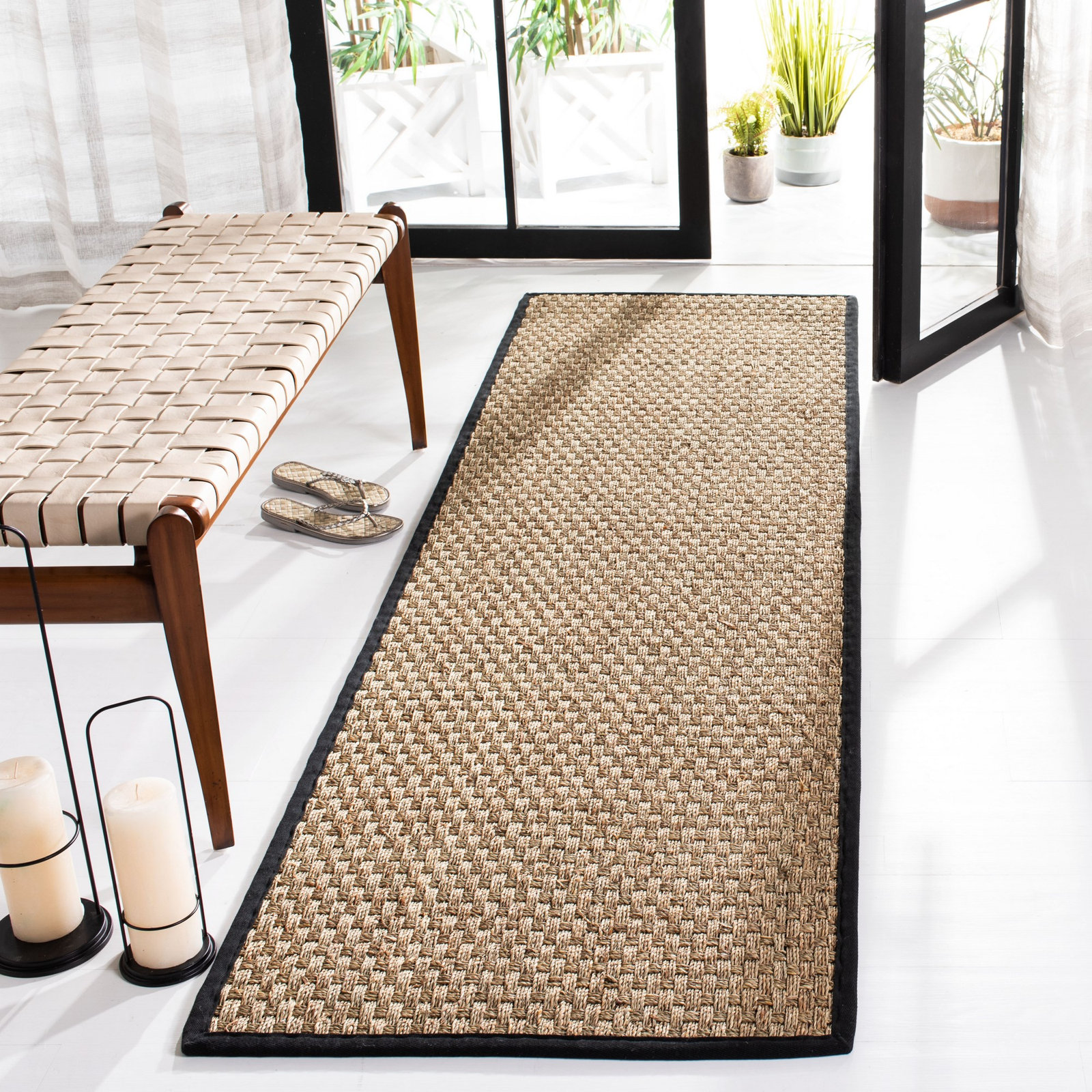 Natural Black Seagrass Rug, Runner 2'6" x 12'