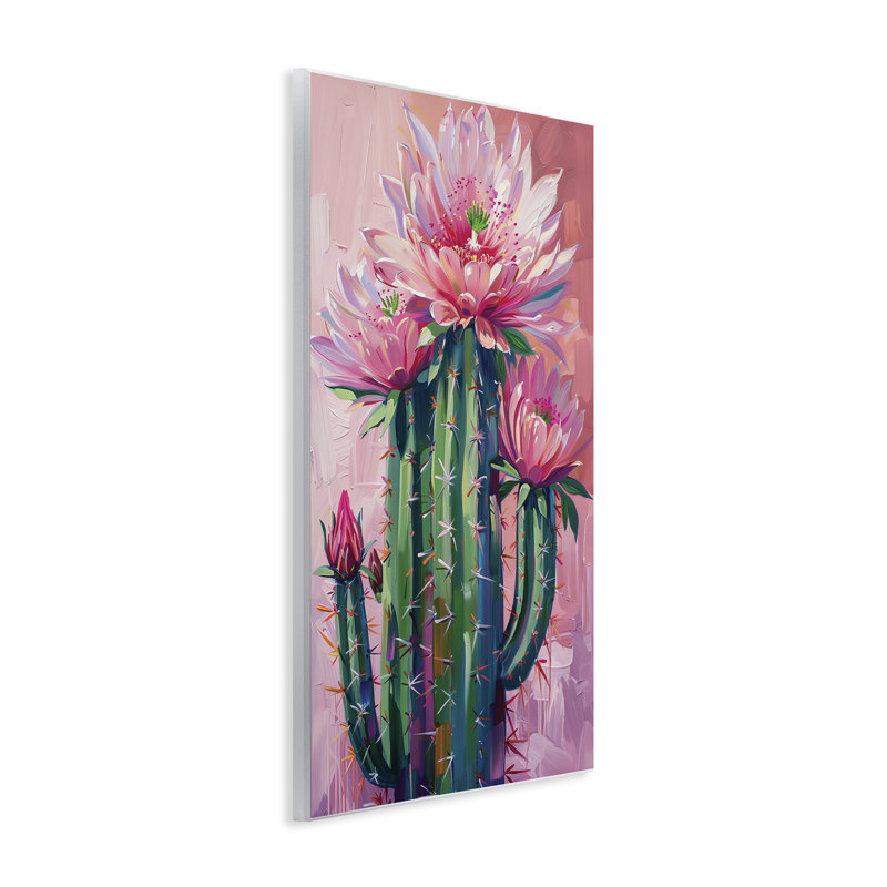 Plaque murale cactus rose en fleurs, design par LSR Design Studio, H 15 po x l 10 po