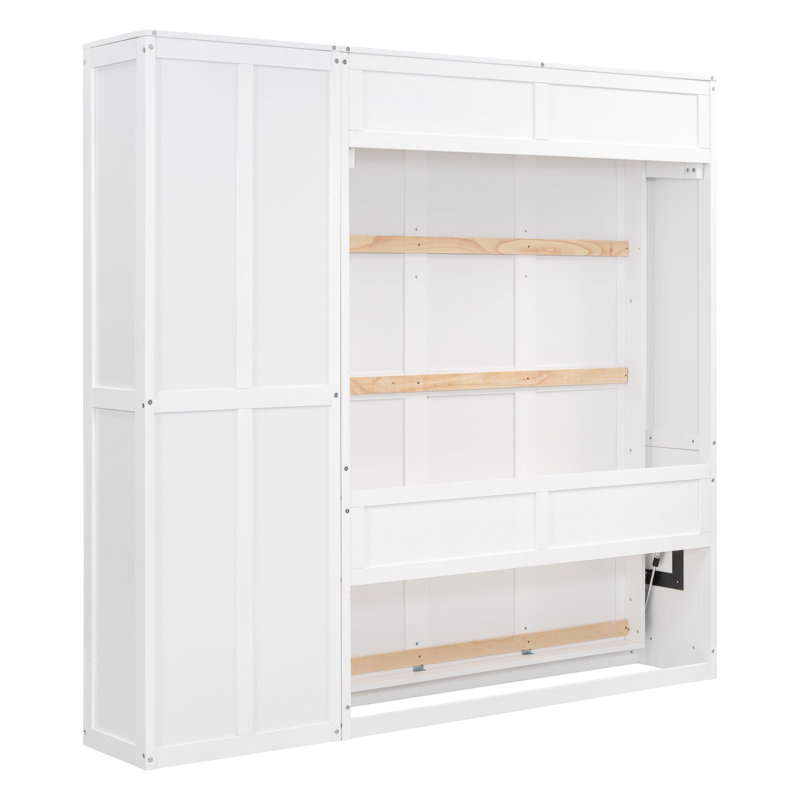 Lit escamotable mural avec tablettes Murphy, Blanc, Lit double