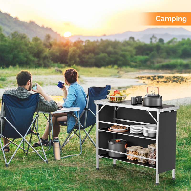 Rectangular Aluminum Patio Folding Bar Table, 34.65" H x 43.5" L x 14.96" W, Black