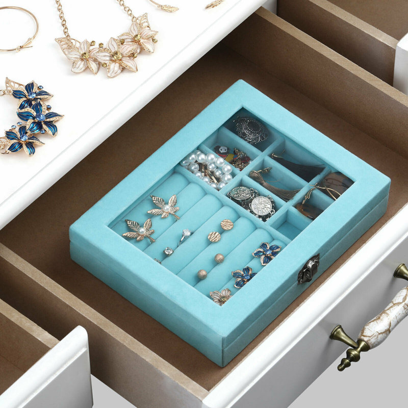 Wood Jewellery Box + Locking, Blue
