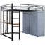 Lit mezzanine double en métal avec bureau, tablettes, prise électrique, lampe à DEL et garde-robe en noir. Économisez de l'espace dans votre maison. Construire. L 77,4 po x l 56,5 po x H 66,5 po. Matelas non inclus. Tablettes noires à assembler,-606493730-606493732