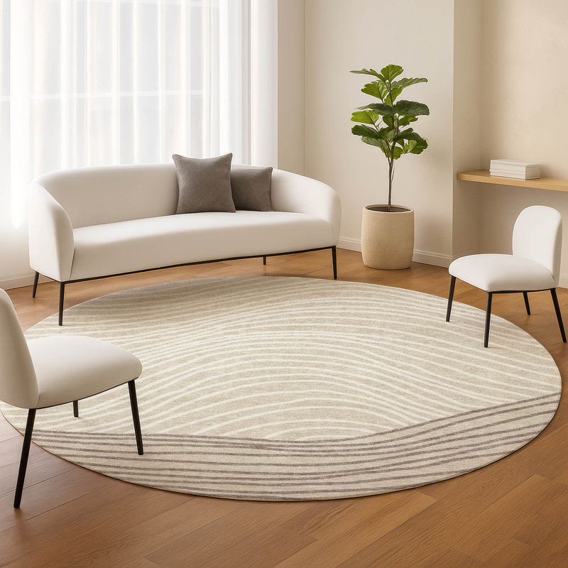 Machine Washable Indoor/Outdoor Buster ACN2350 Stripes Rug, Round 8'