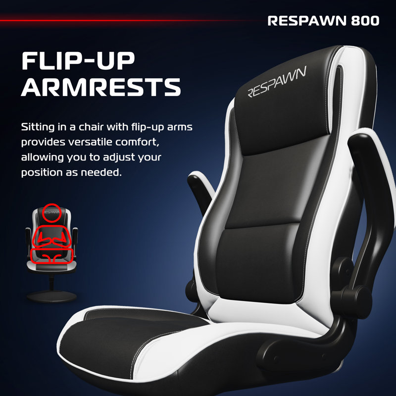 RESPAWN 800 Swivel Rocker Gaming Chair - Ergonomic Floor Gaming Seat with Lumbar Support, Flip Up Armrest, High Back, Pedestal Base, Comfortable No Wheels Console Video Game Rocker Chair