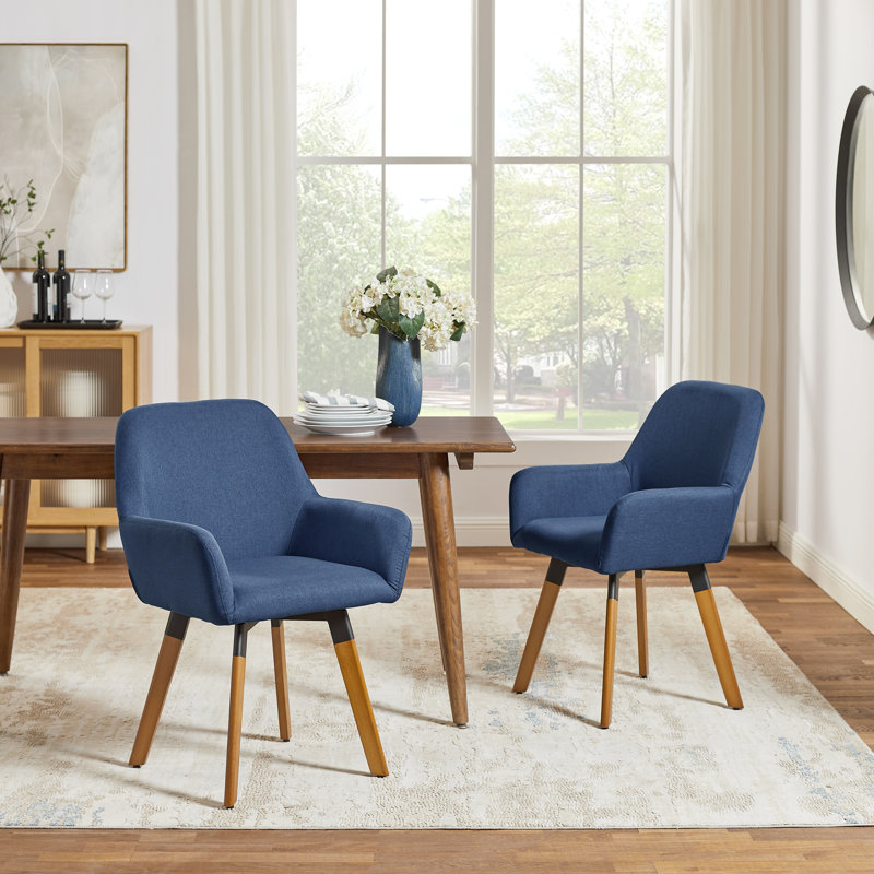Rayshawn 22.83" W Linen Swivel Dining Chair , Blue Linen