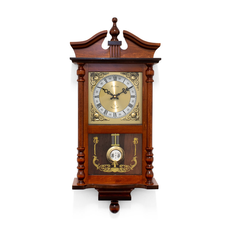 Acctim Westbury RC Pendulum Wall Clock Hourly Westminster Chime Radio Controlled Carved Dark Wood