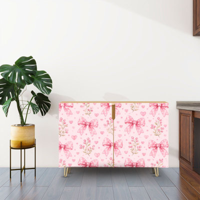 Buffet Buffet avec rangement Ruban rose à motif de nœuds à motif d'aquarelle pastel sans soudure avec 2 portes pour le salon et la cuisine