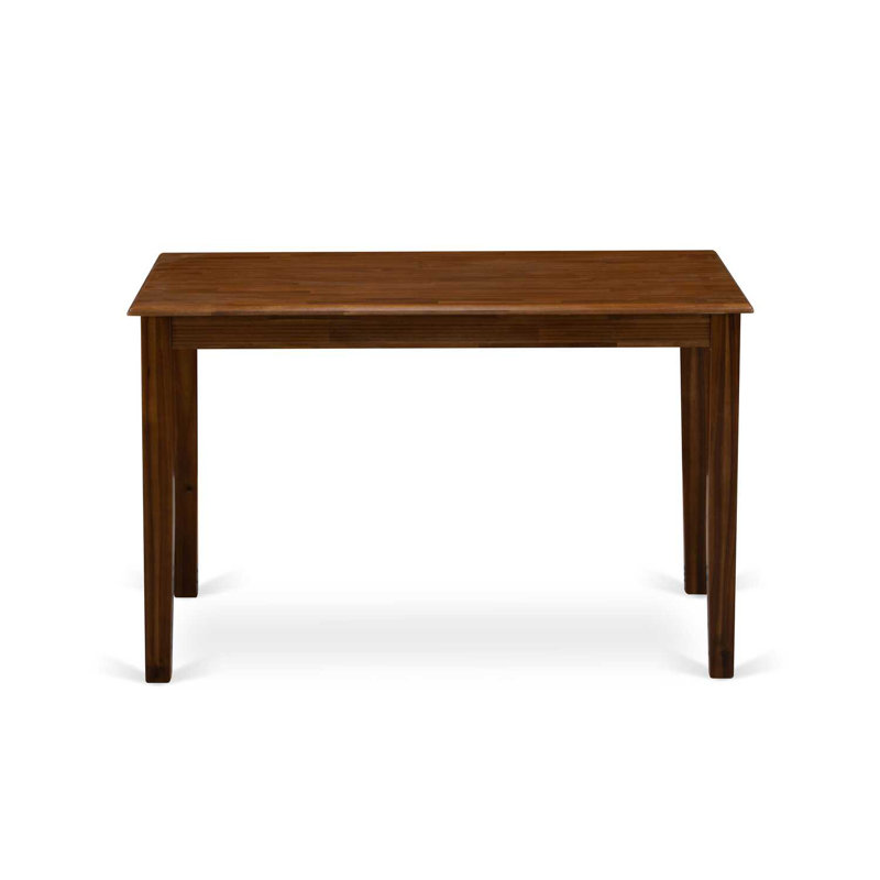 5 Piece Modern Dining Table Set contain A Dining Room Table and 4 Mist Beige Polyester Fabric Modern Chairs, Antique Walnut