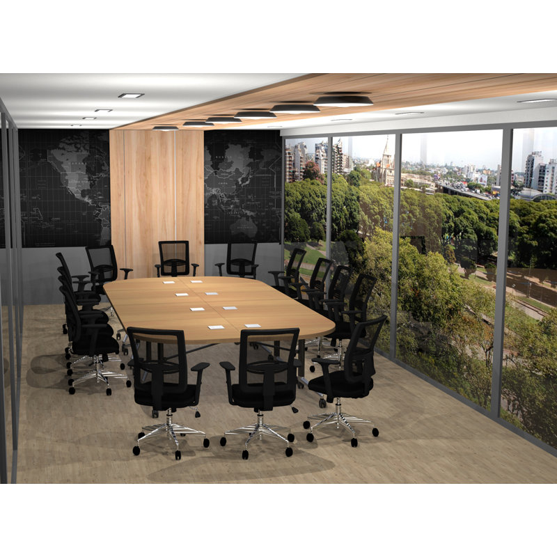 Rectangle 12 Person 80'' L Training Table and Chair Set with Cable Management, Beech