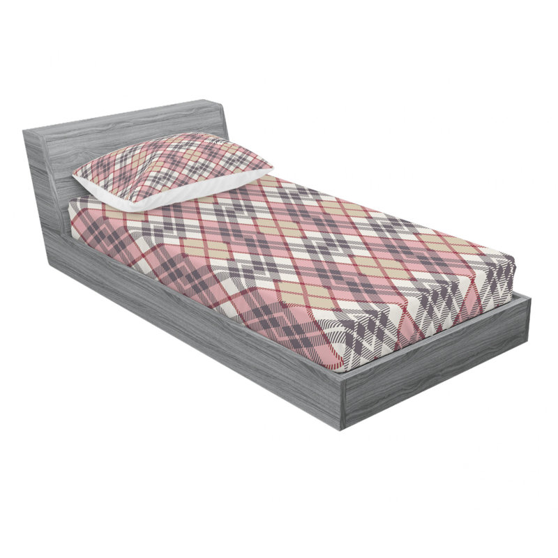 Twin White and Blue Plaid Microfiber Sheet Set