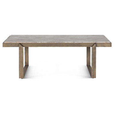 Table basse 49 po avec plateau en marbre beige Capri et base en laiton antique Rhodes