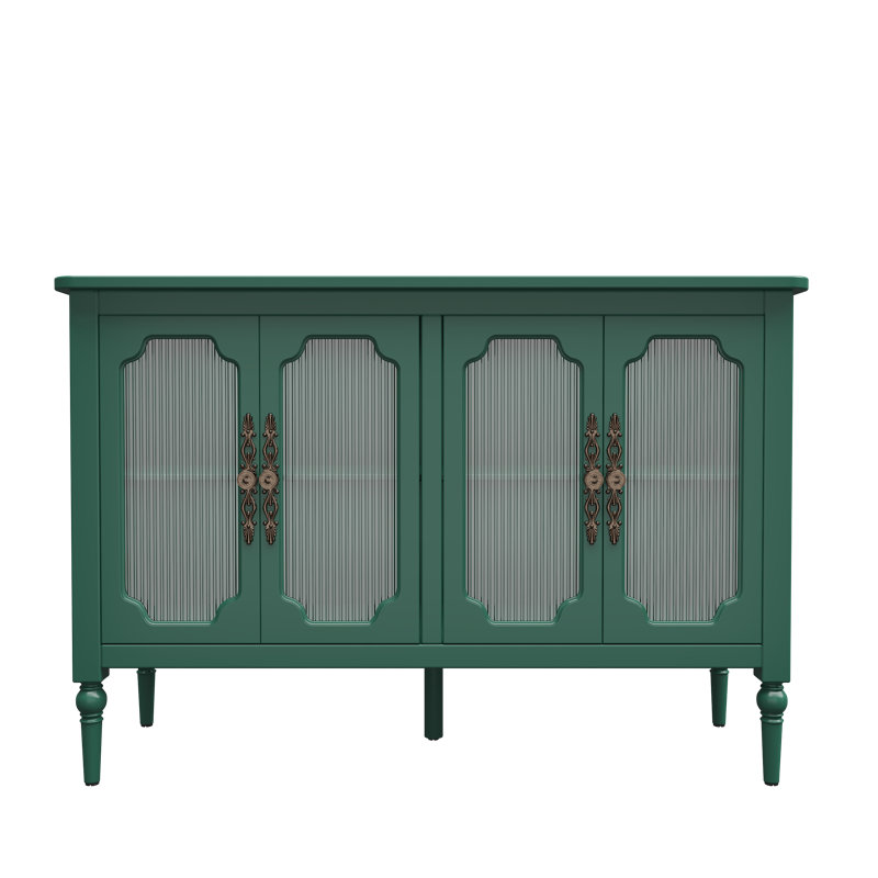Green Mid-Century Modern Buffet Cabinet with Glass Doors