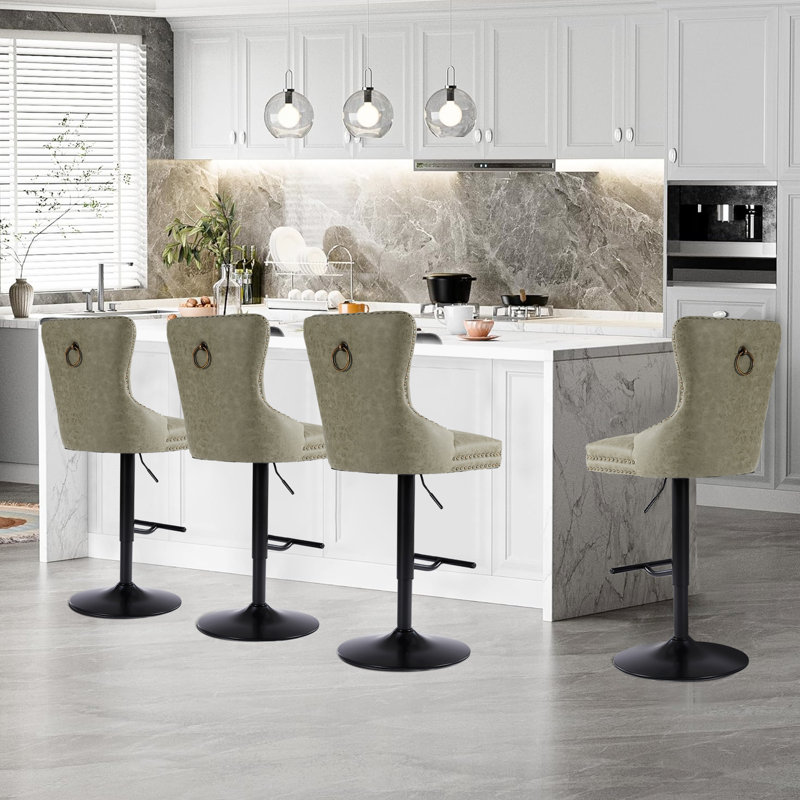 Aged and Retro PU Swivel Barstools Adjusatble Seat Height from 27-35 Inch,, Green, 4