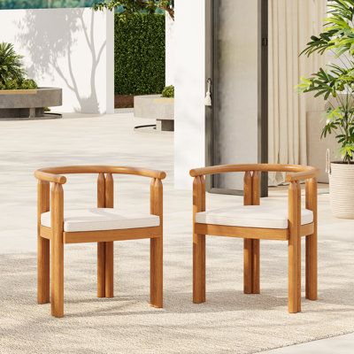 Moshay Acacia Wood Dining Chair With Armrests & Padded Cushion by Ebern Designs