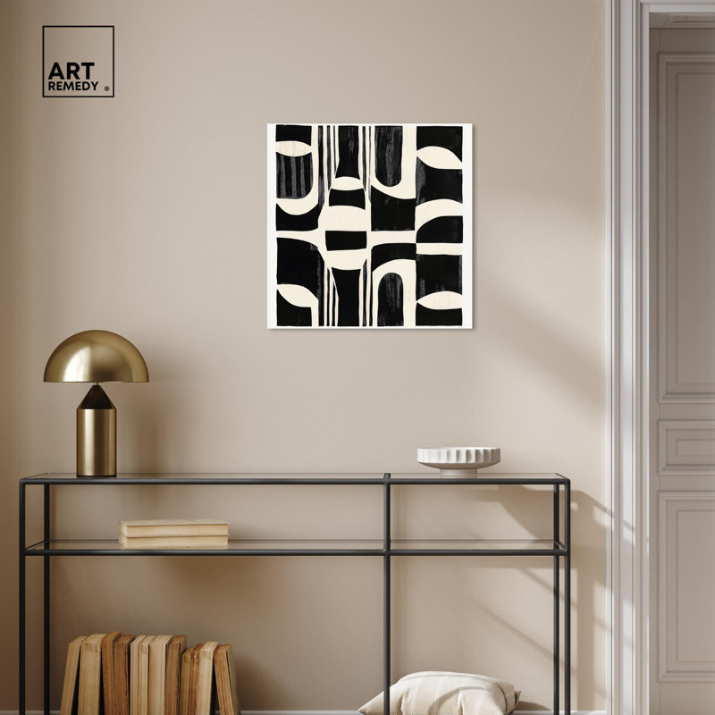 Black and White Abstract Canvas Art with Wooden Frame, 21" x 21"