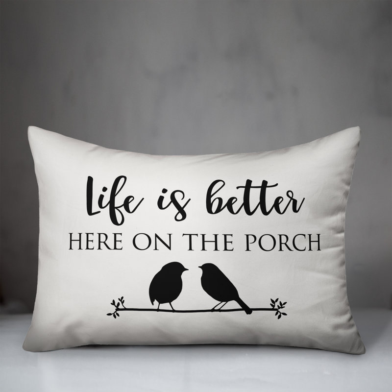 Textual Outdoor Reversible Throw Pillow, Off White/Black