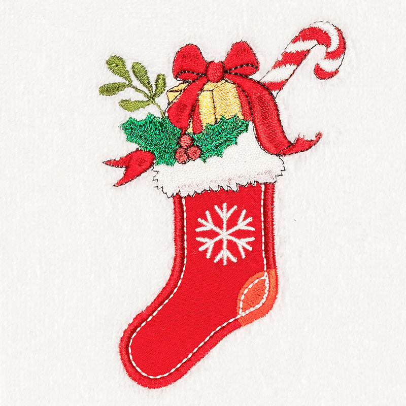 Christmas Stocking Embroidered Luxury Turkish Cotton Hand Towel, White