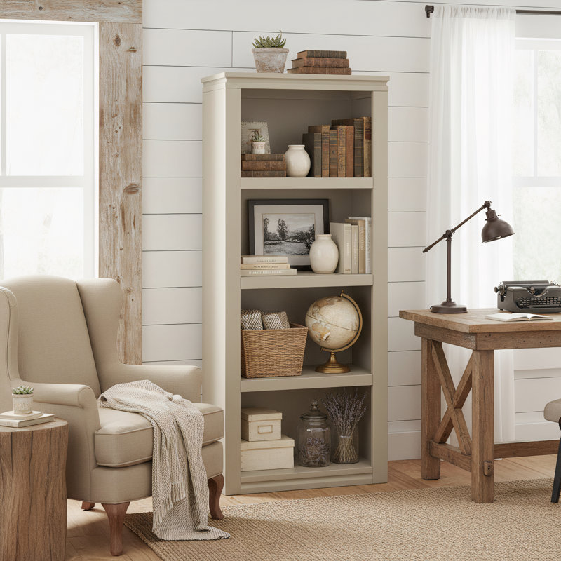 Bibliothèque standard en bois massif 60 "à 3 tablettes, Beige / taupe