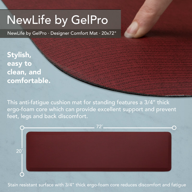 Solid Color Anti-Fatigue Non-Skid Kitchen Mat, 1'8" x 6', Crimson