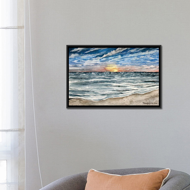 «Sunset Seascape» non disponible sur toile, H 18 po x l 26 po x P 1,5 po, Toile avec cadre noir, Pas de tapis