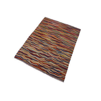 Tapis brun / rouge / bleu en laine 4 pi 11 po x 6 pi 10 po Madee