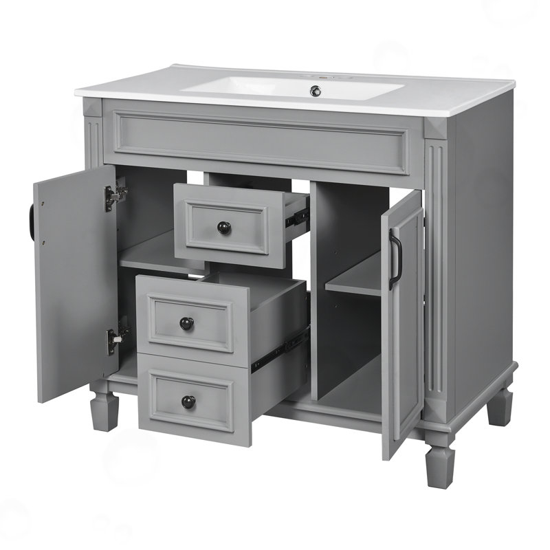 Meuble-lavabo de salle de bain avec 2 portes et 2 tiroirs, Gris