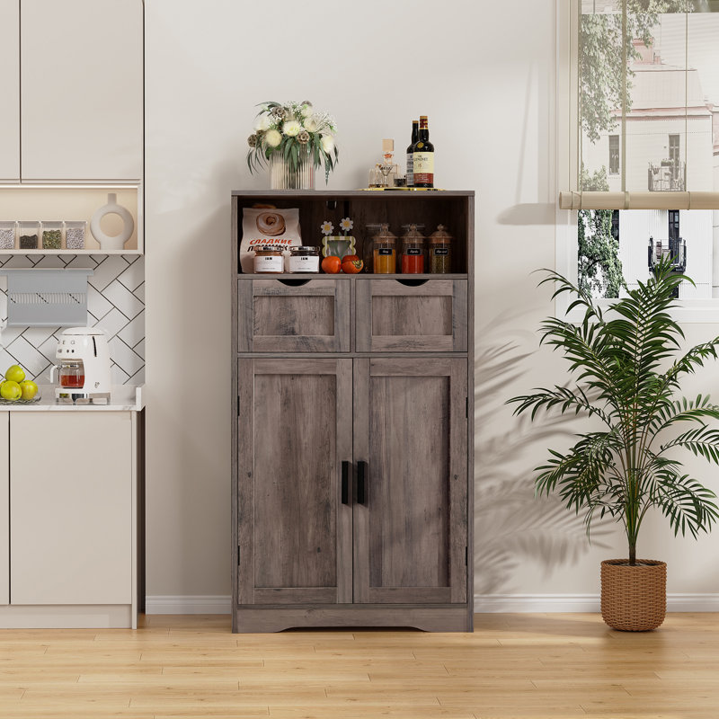 Grande armoire de rangement Millwood Pines, armoire de rangement pour salle de bain avec 2 tiroirs réglables et 2 tablettes