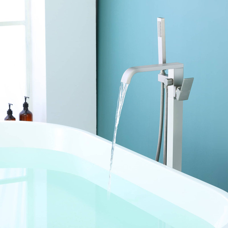1 Handle Floor Waterfall Faucet with Diverter, Brushed Nickel