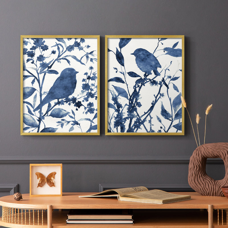 «Bluebird Silhouette I», reproduction encadrée de qualité supérieure - prête à être accrochée - aucun clou requis - aucun clou requis