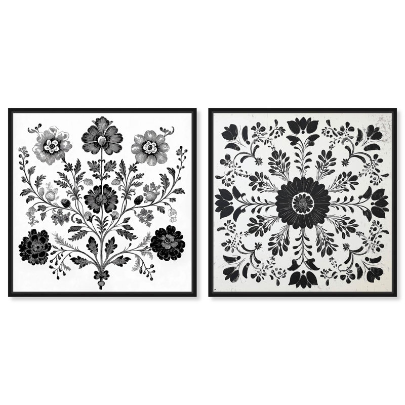 Ensemble de 2 décorations murales Meadow Flowers , Cadre flottant noir, H 12 po x l 12 po