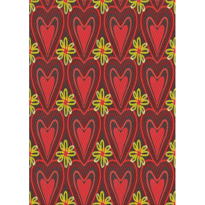 Rouge floral/Tapis décoratif jaune, Rectangle 8 pi x 10 pi