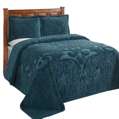 Ashton Collection 100% Cotton Chenille Full/Double Bedspread Set, Traditional Tufted Medallion Bedding with Matching Shams, OEKO-TEX Certified, Soft, Breathable, Machine Washable, All-Season, Teal