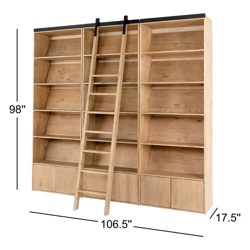Bane Solid Wood Bookcase, Smoked Pine
