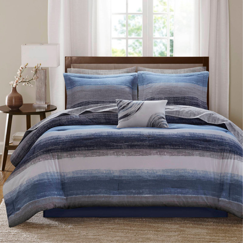 7-Piece Twin 7 Piece Comforter Set with Cotton Bed Sheets,Navy