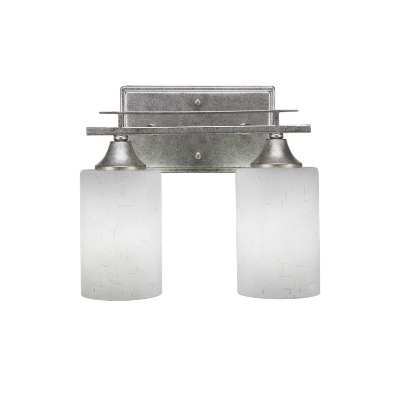 Uptowne 2 Light Bath Bar Shown In Aged Silver Finish, White Muslin