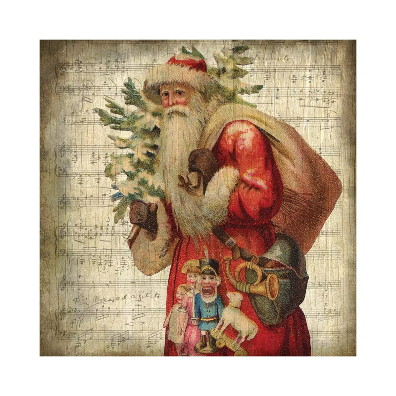 «Santa I Vintage» par Kimberly Allen, peinture sur toile tendue, H 12 po x l 12 po x P 0,75 po