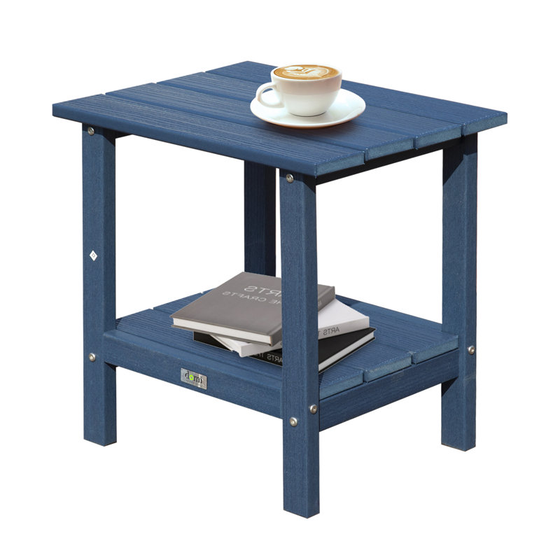 HDPE Double-Tier Rectangular Patio Table All Weather Outdoor Adirondack Side Table, Dark Blue