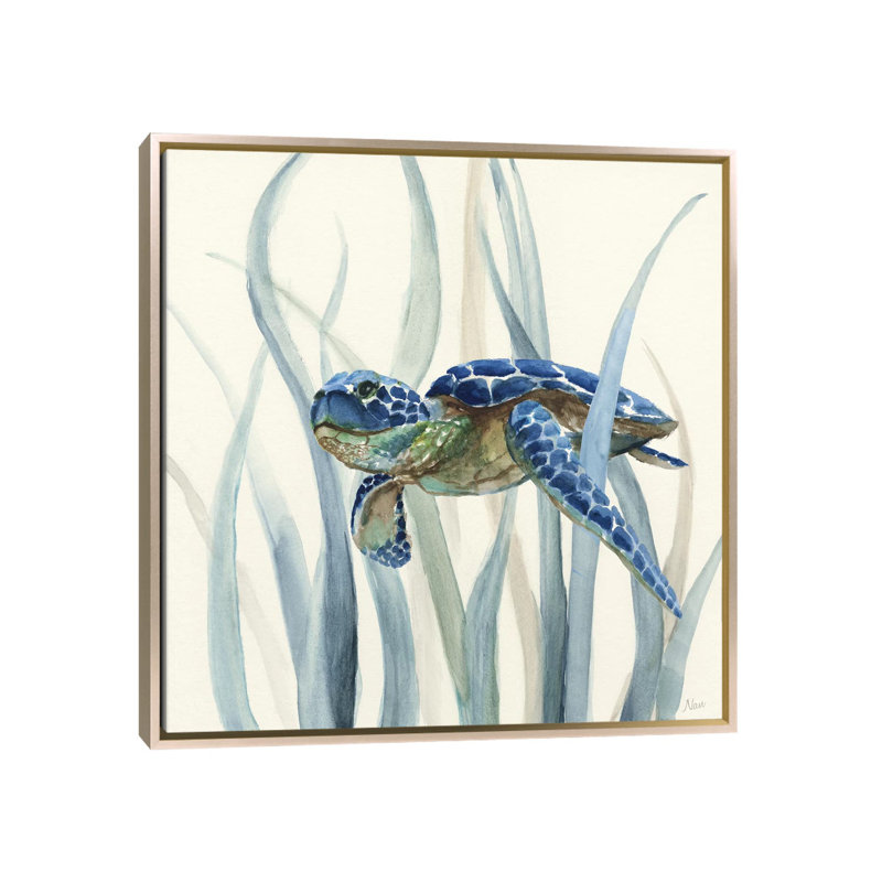 «Turtle In Seagrass II» encadré par Nan Print, Toile encadrée champagne, H 12 po x l 12 po x P 1,5 po