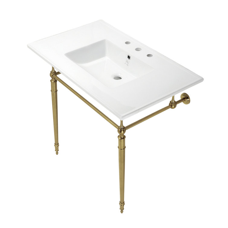 Edwardian Ceramic Rectangular Console Bathroom Sink with Overflow